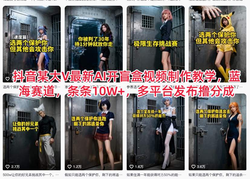 抖音某大V最新AI开盲盒视频制作教学,蓝海赛道,条条10W+,多平台发布撸分成-天云资源网