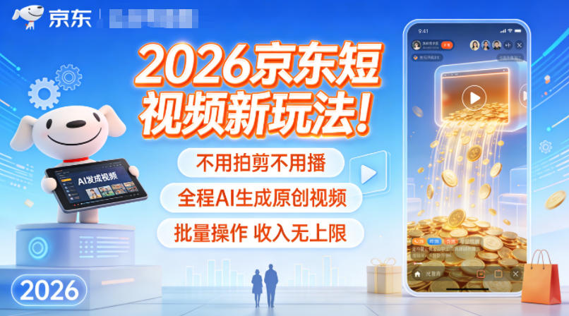 2026京东短视频新玩法!不用拍剪不用播,全程AI生成原创视频,批量操作收入无上限-天云资源网