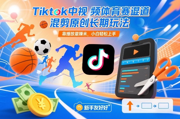 Tiktok中视频体育赛道混剪原创长期玩法,靠播放量賺米,小白轻松上手-天云资源网