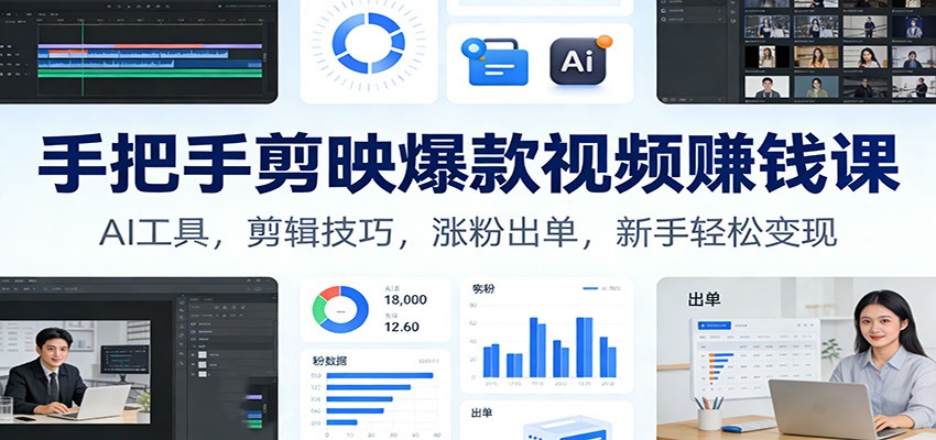 手把手剪映爆款视频赚钱课:AI工具,剪辑技巧,涨粉出单,新手轻松变现-天云资源网