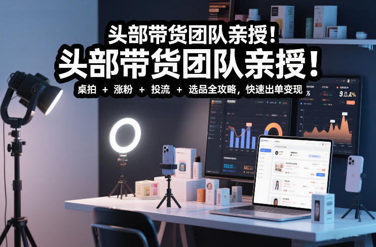头部带货团队亲授!专业短视频实拍带货课:桌拍+涨粉+投流+选品全攻略,快速出单变现,月入2w+-天云资源网