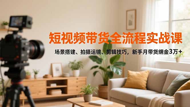 短视频带货全流程实战课，场景搭建、拍摄运镜、剪辑技巧，新手月带货佣金3万+-天云资源网