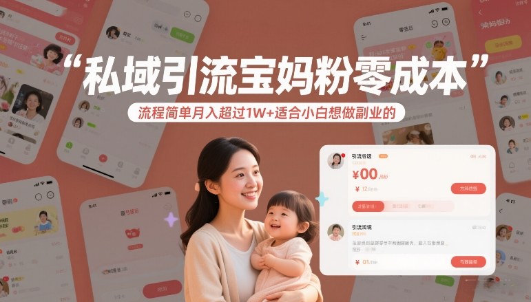 私域引流宝妈粉零成本流程简单月入超过1W+适合小白想做副业的-天云资源网