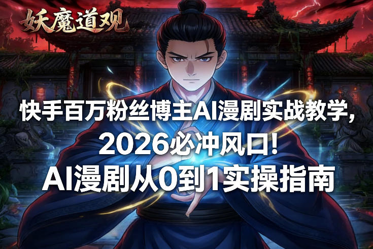 快手百万粉丝博主AI漫剧实战教学，2026必冲风口！AI漫剧从0到1实操指南-天云资源网