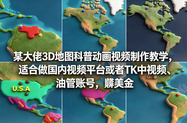 某大佬3D地图科普动画视频制作教学，适合做国内视频平台或者TK中视频、油管账号，賺美金-天云资源网