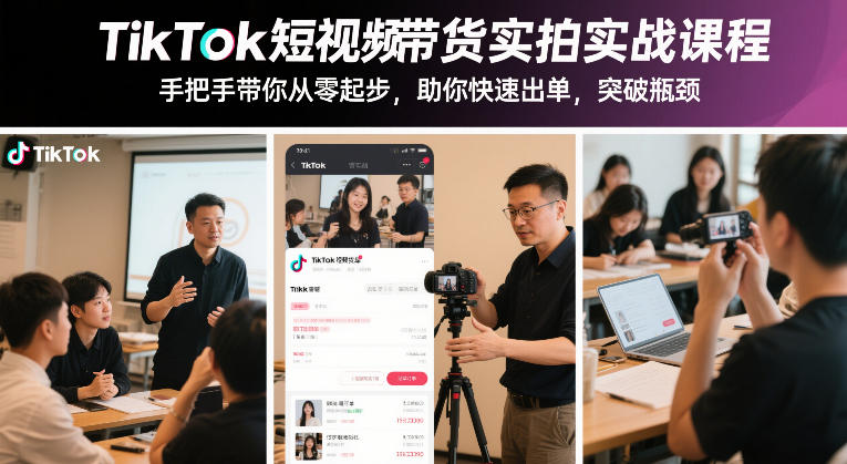 TikTok短视频带货实拍实战课程，手把手带你从零起步，助你快速出单，突破瓶颈-天云资源网