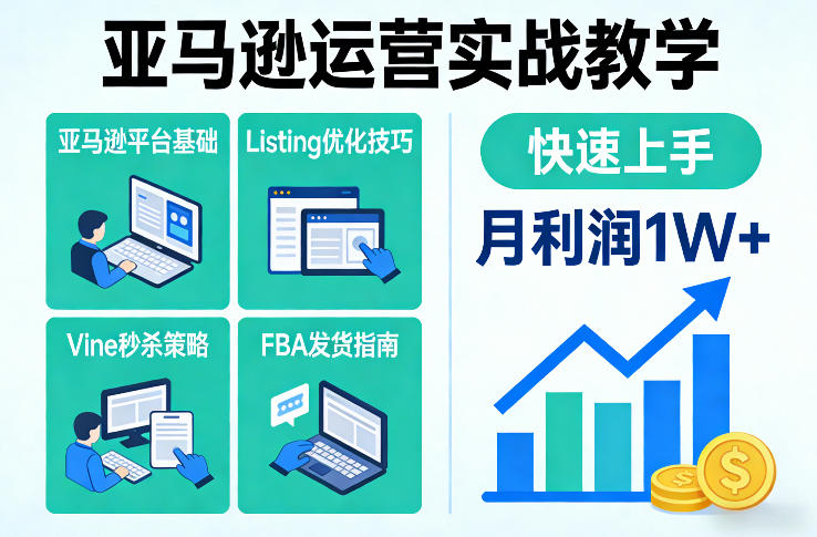 亚马逊运营实战教学，亚马逊平台+Listing优化+Vine秒杀+FBA发货等，快速上手，实现店铺月利润1W-天云资源网