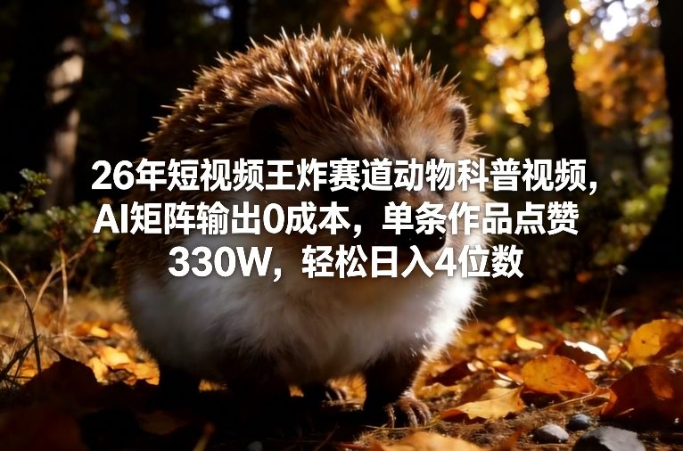 26年短视频王炸赛道动物科普视频，AI矩阵输出0成本，单条作品点赞330W，轻松日入4位数-天云资源网