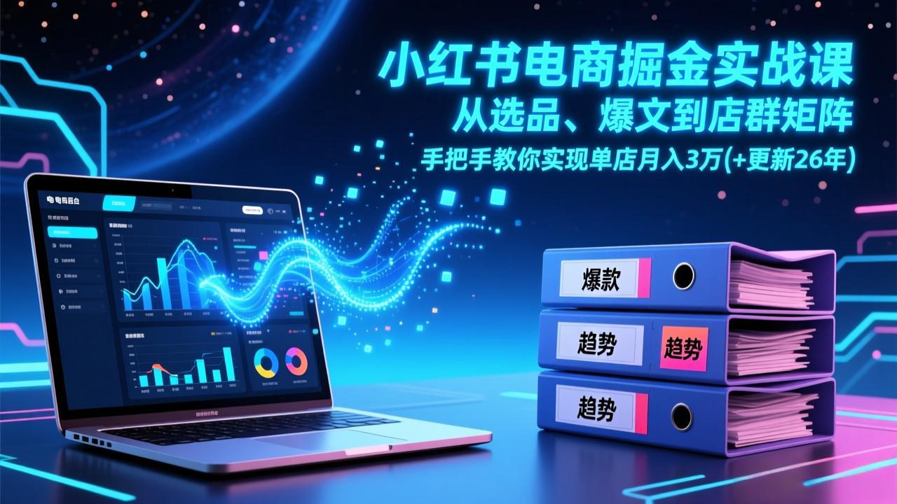 小红书电商掘金实战课，从选品、爆文到店群矩阵，手把手教你实现单店月入3万+(更新26年-天云资源网