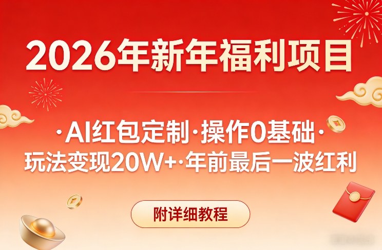 新年福利项目，AI红包定制，操作0基础，玩法变现20W+年前最后一波红利，附详细教程-天云资源网