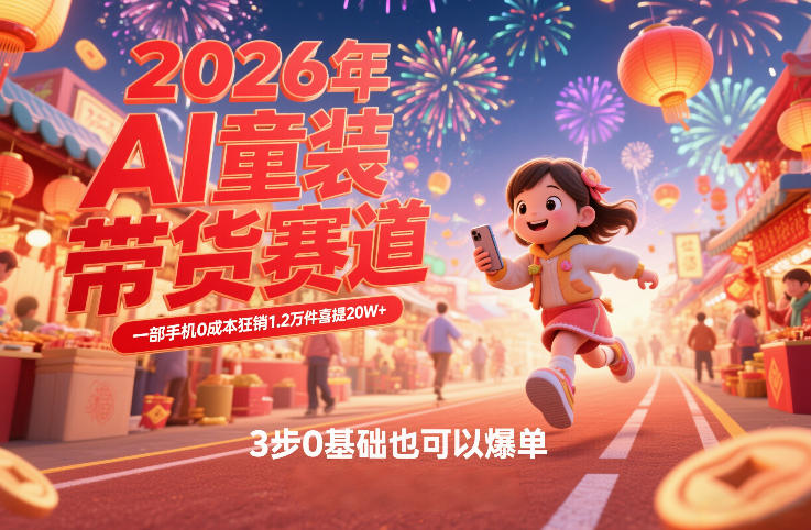 AI童装新春带货赛道，一部手机0成本狂销1.2万件喜提20W+，3步0基础也可以爆单-天云资源网