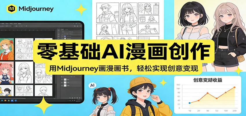 零基础AI漫画创作：用Midjourney画漫画书，轻松实现创意变现-天云资源网
