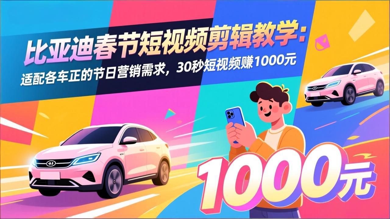 比亚迪春节短视频剪辑教学：适配各车企的节日营销需求，30秒短视频赚1000元-天云资源网