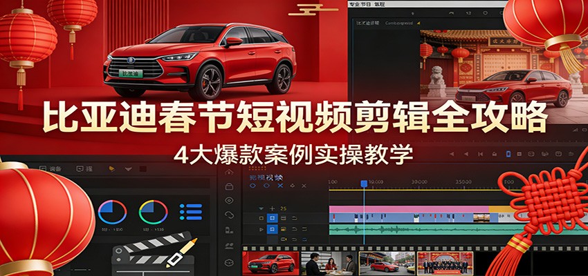 比亚迪春节短视频剪辑全攻略，4大爆款案例实操教学-天云资源网