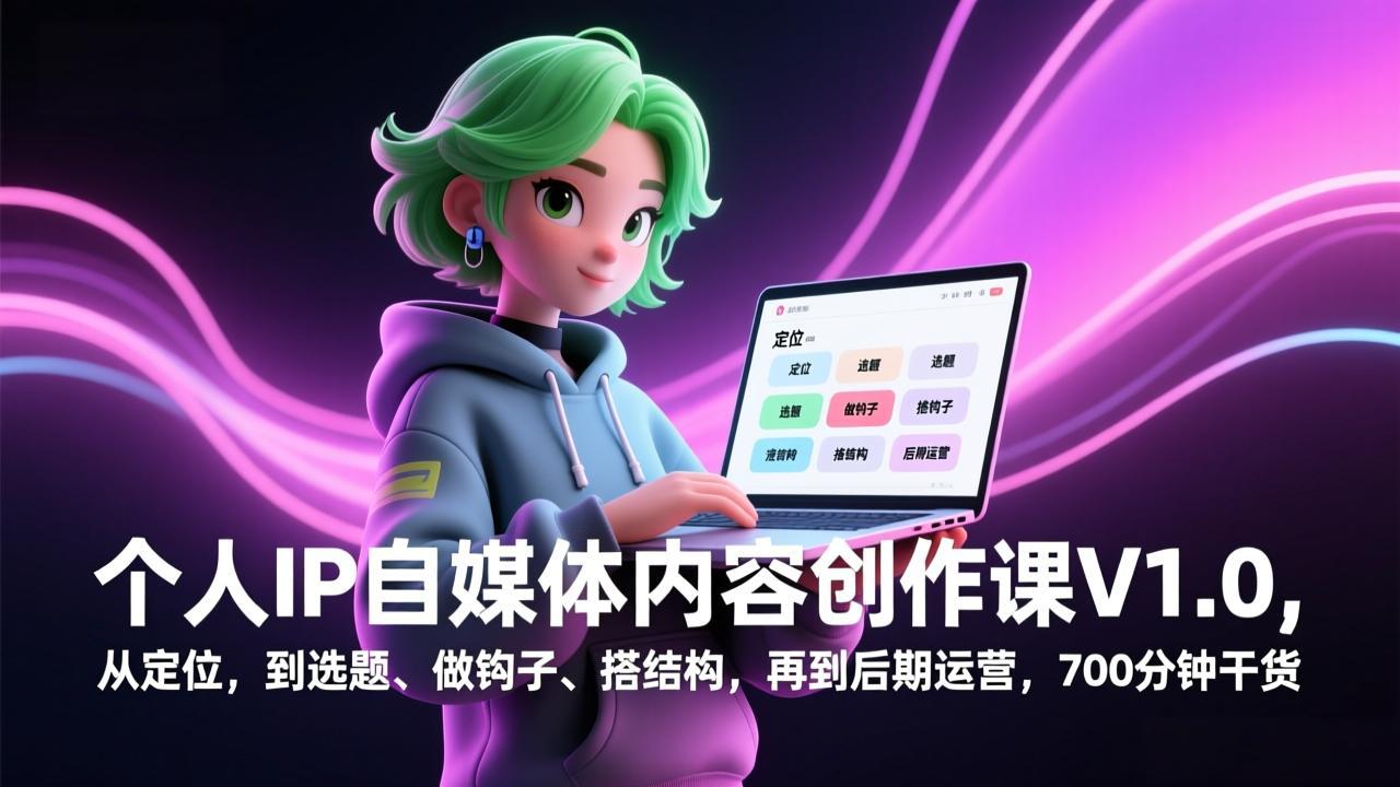个人IP自媒体内容创作课V1.0，从定位，到选题、做钩子、搭结构，再到后期运营，700分钟干货-天云资源网