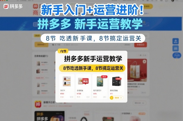 新手入门+运营进阶！拼多多新手运营教学，8节吃透新手课，8节搞定运营关-天云资源网