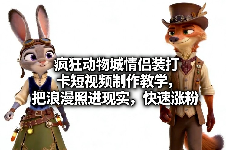 疯狂动物城情侣装打卡短视频制作教学，把浪漫照进现实，快速涨粉-天云资源网