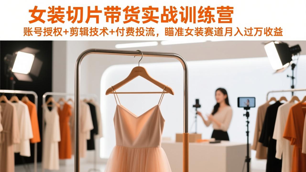 女装切片带货实战训练营，账号授权+剪辑技术+付费投流，瞄准女装赛道月入过万收益-天云资源网