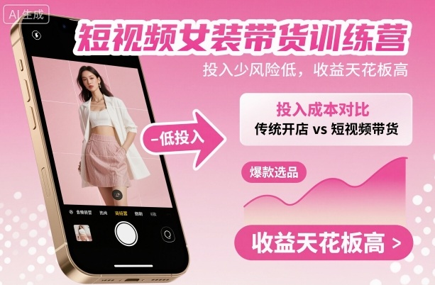 短视频女装带货训练营，投入少风险低，收益天花板高-天云资源网