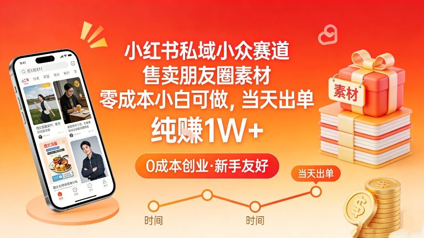 小红书私域小众赛道，售卖朋友圈素材，零成本小白可做，当天出单，月入1W+-天云资源网
