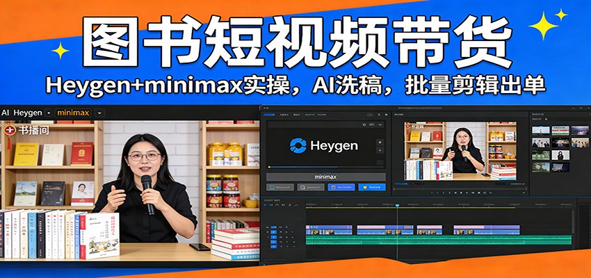 图书短视频带货：Heygen+minimax实操，AI洗稿 ，批量剪辑出单-天云资源网