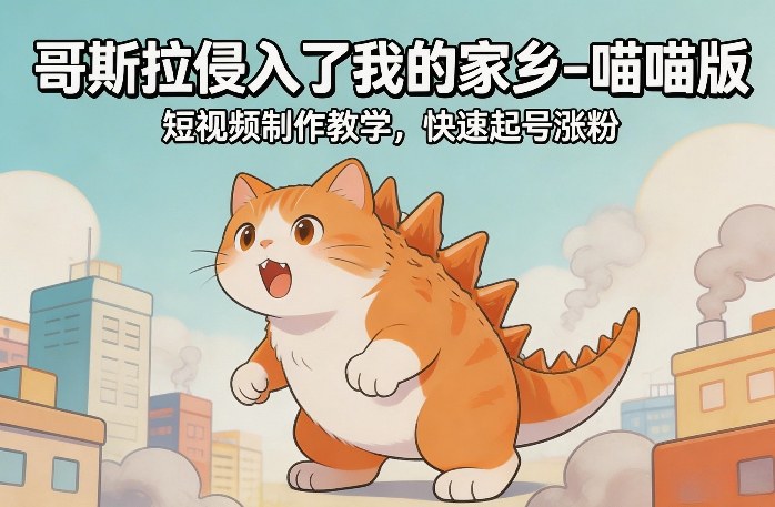 哥斯拉侵入了我的家乡–喵喵版短视频制作教学，快速起号涨粉-天云资源网