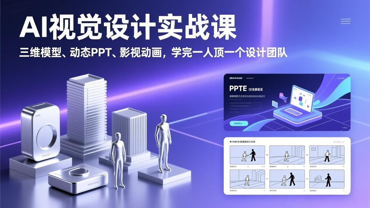 AI视觉设计实战课，三维模型、动态PPT、影视动画，学完一人顶一个设计团队-天云资源网