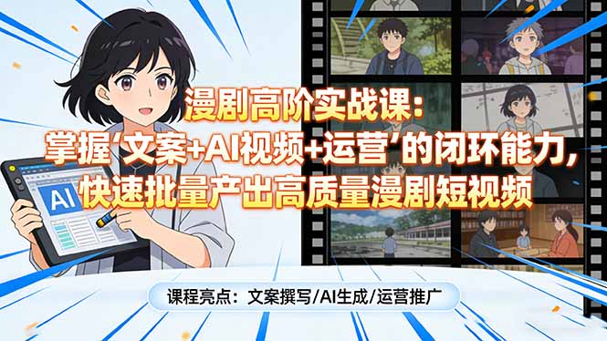 漫剧高阶实战课：掌握“文案+AI视频+运营”的闭环能力，快速批量产出高质量漫剧短视频-天云资源网