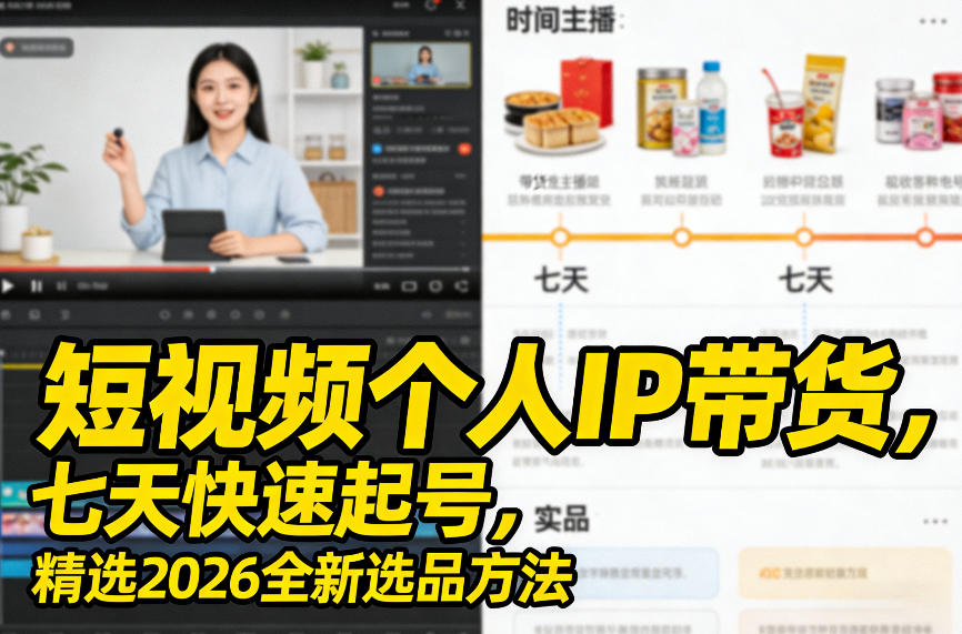 短视频个人IP带货，七天快速起号，精选2026全新选品方法-天云资源网