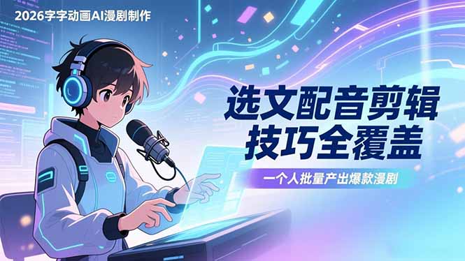 2026字字动画AI漫剧制作-1期，选文配音剪辑技巧全覆盖，一个人就能批量产出爆款漫剧-天云资源网