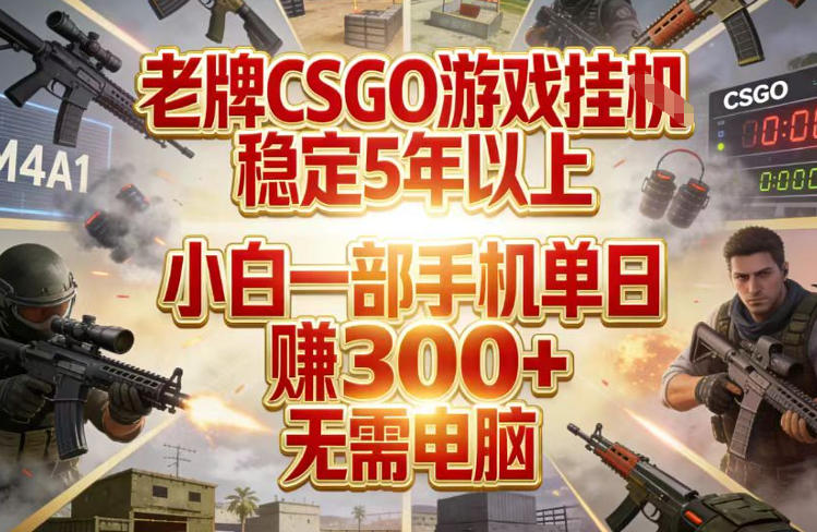 老牌CSGO游戏挂G，稳定5年以上，小白一部手机单日賺3张+，无需电脑【揭秘】-天云资源网