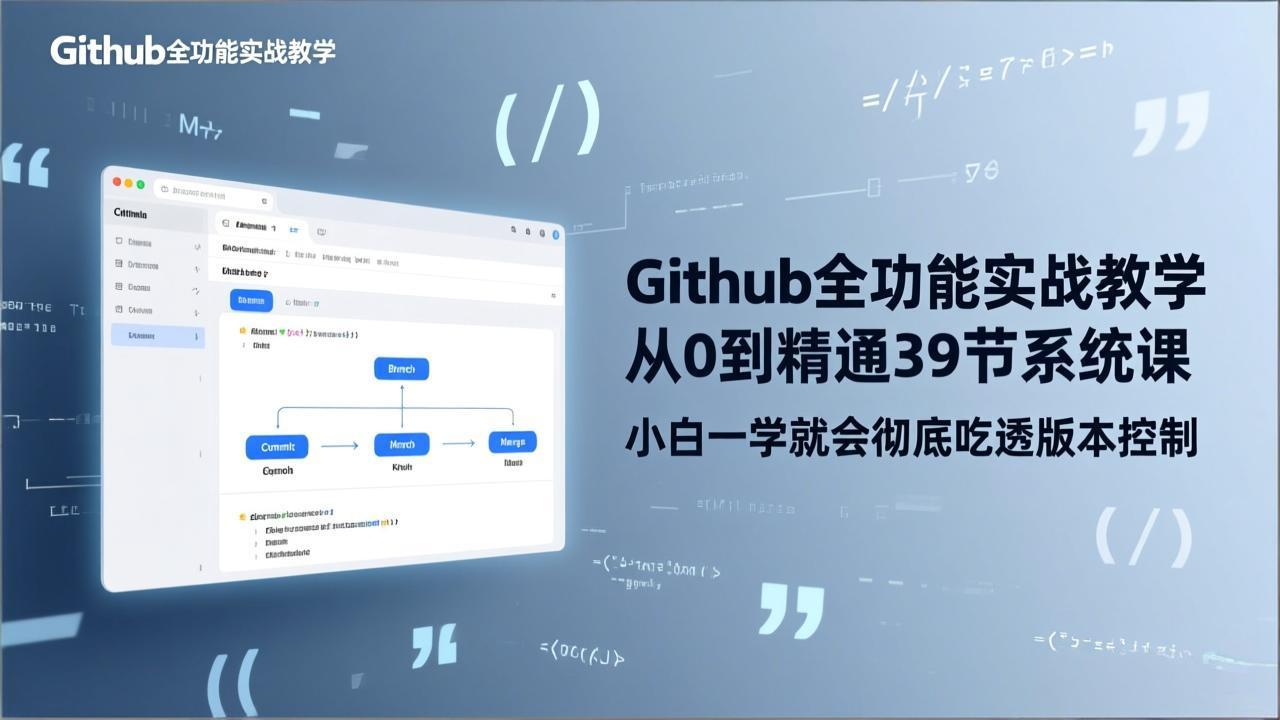 GitHub-全功能实战教学，从0到精通39节系统课，小白一学就会彻底吃透版本控制-天云资源网
