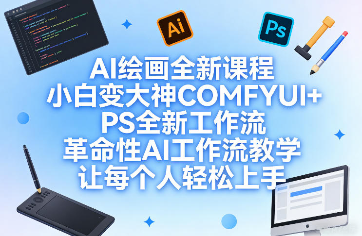 AI绘画全新课程，小白变大神COMFYUI+PS全新工作流，革命性AI工作流教学，让每个人轻松上手-天云资源网