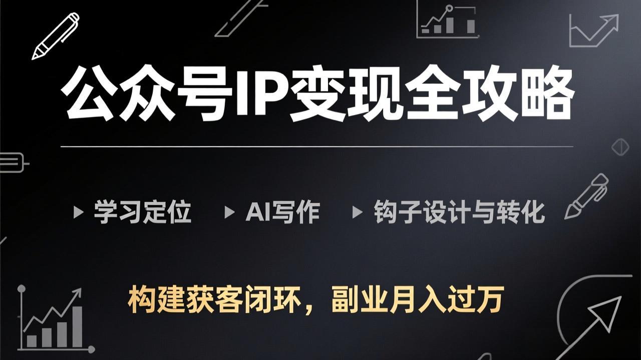 公众号IP变现全攻略-更新，学习定位、AI写作、钩子设计与转化，构建获客闭环，副业月入过万-天云资源网