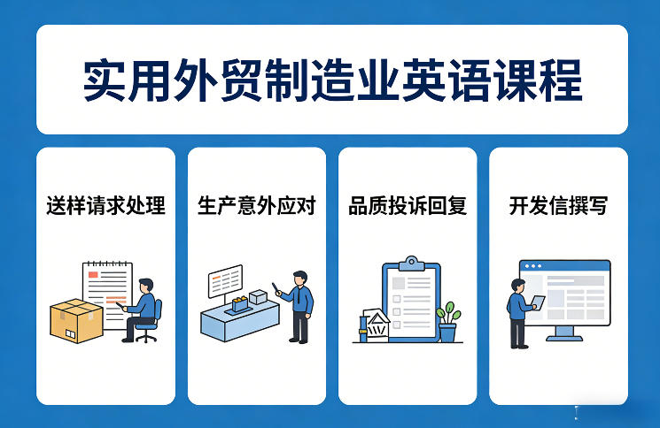 实用外贸制造业英语课程，教你专业处理送样请求、应对生产意外、回复品质投诉、撰写开发信等-天云资源网