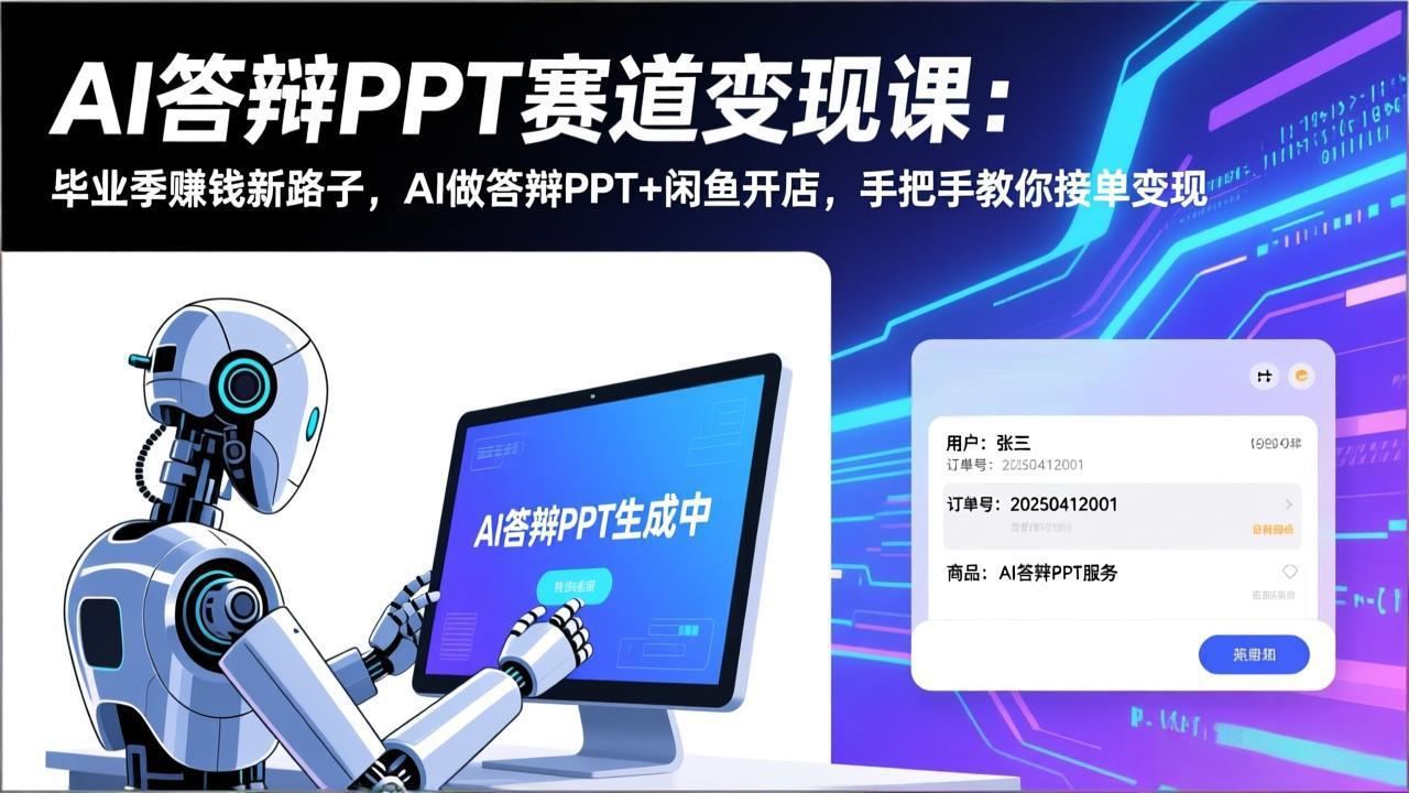 AI答辩PPT赛道变现课：毕业季赚钱新路子，AI做答辩PPT+闲鱼开店，手把手教你接单变现-天云资源网