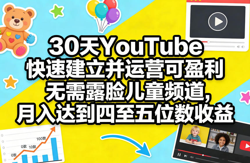 30天YouTube快速建立并运营可盈利无需露脸儿童频道，月入达到四至五位数收益-天云资源网