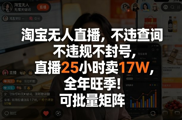 淘宝无人直播，不违规不封号，直播25小时卖17W，全年旺季！可批量矩阵【揭秘】-天云资源网