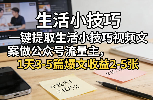 一键提取生活小技巧视频文案做公众号流量主，1天3-5篇爆文收益2-5张-天云资源网