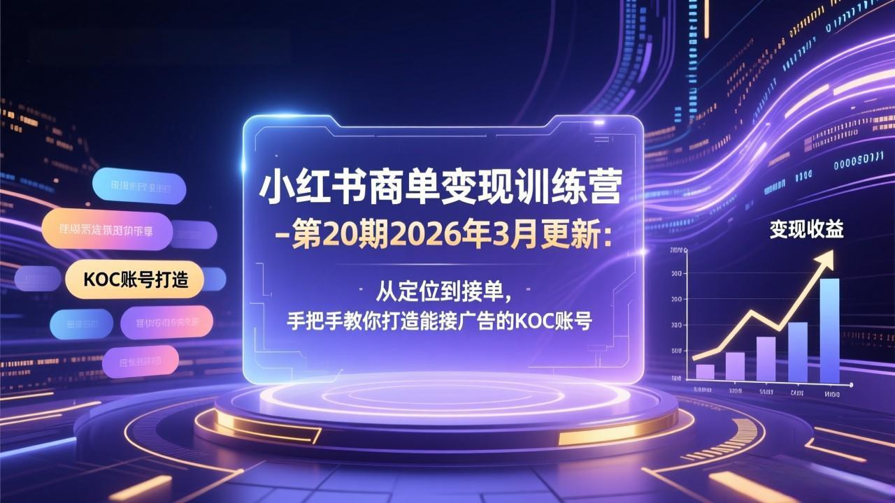 小红书商单变现训练营-第20期26年3月更新：从定位到接单，手把手教你打造能接广告的KOC账号-天云资源网