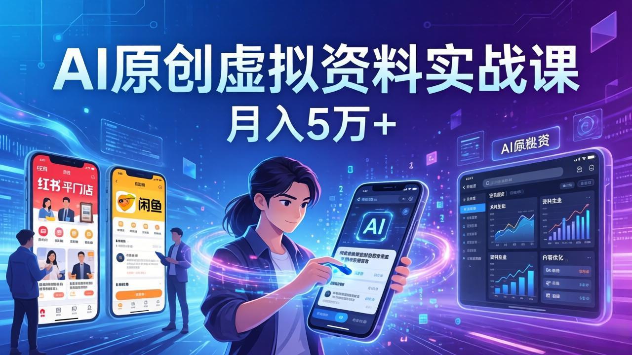 AI原创虚拟资料实战课：2026新机会，小红书闲鱼开店，普通人用AI轻松变现，月入5万+-天云资源网