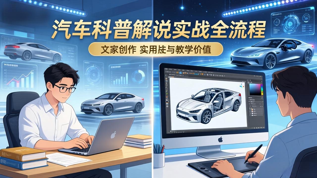 抖音汽车科普解说实战：文案+动画+画面处理+去水印全流程，打造专业汽车科普视频-天云资源网