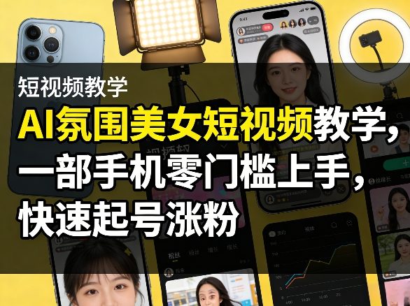 AI氛围美女短视频教学，一部手机零门槛上手，快速起号涨粉-天云资源网