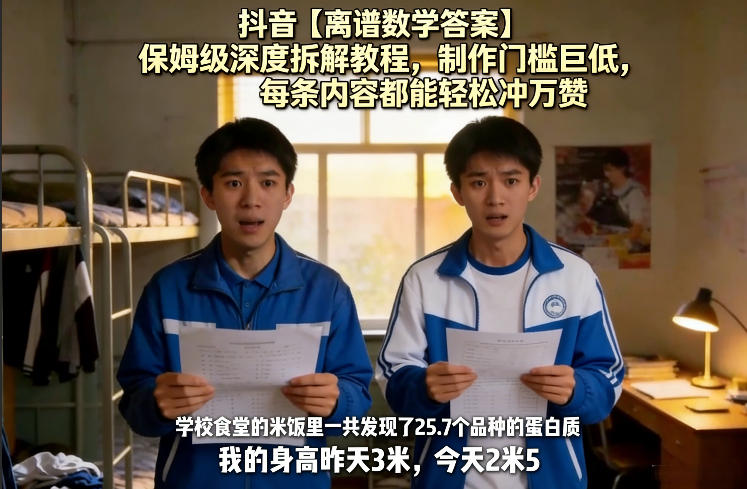 抖音【离谱数学答案】保姆级深度拆解教程，制作门槛巨低，每条内容都能轻松冲万赞，附详细步骤-天云资源网