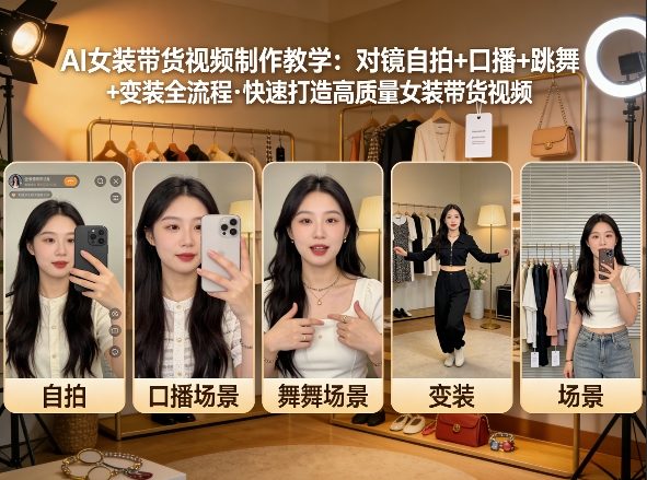 AI女装带货视频制作教学，对镜自拍、口播、跳舞、变装全流程，快速打造高质量女装带货视频-天云资源网