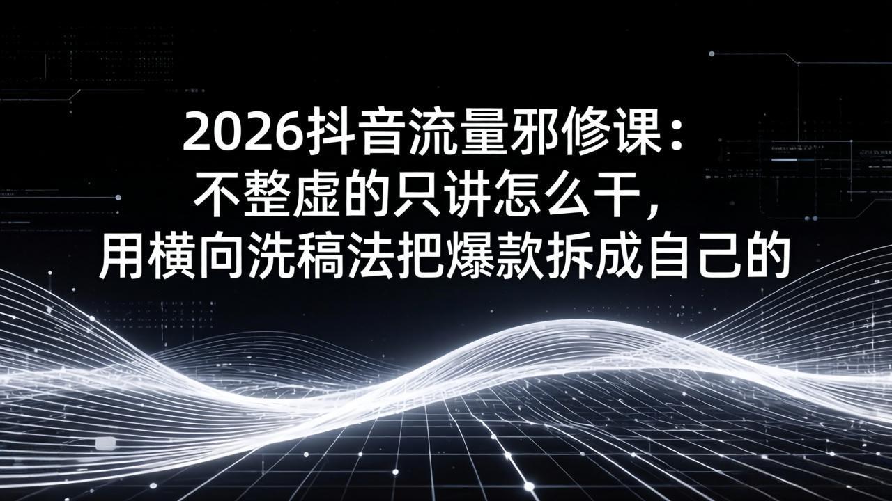2026抖音流量邪修课：不整虚的只讲怎么干，用横向洗稿法把爆款拆成自己的-天云资源网