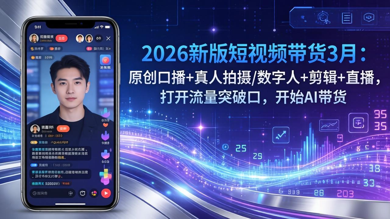 2026新版短视频带货3月：原创口播+真人拍摄/数字人+剪辑+直播，打开流量突破口，开始AI带货-天云资源网