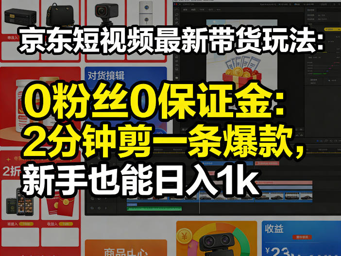 京东短视频最新带货玩法，0粉丝0保证金，2分钟剪一条爆款，新手也能日入1k+【揭秘】-天云资源网