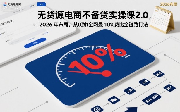 无货源电商不备货实操课2.0，2026年布局，从0到1全网最低10%费比全链路打法【更新26年3月】-天云资源网