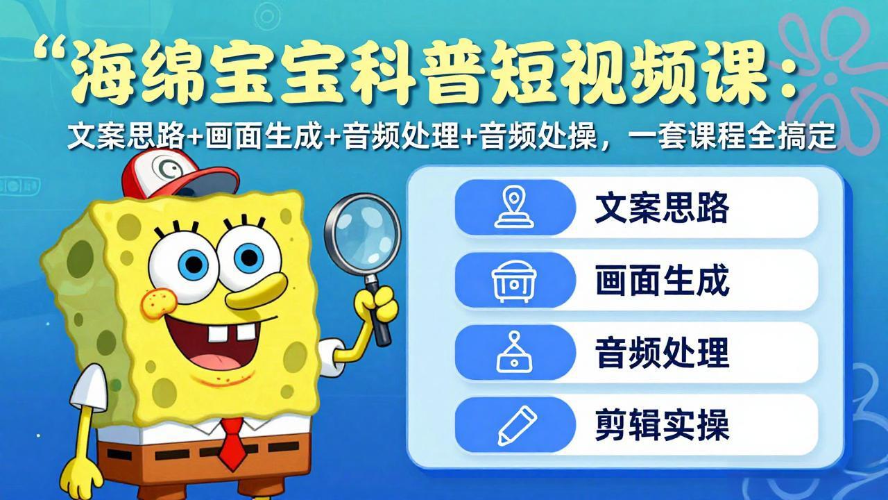 海绵宝宝科普短视频课:文案思路+画面生成+音频处理+剪辑实操,一套课程全搞定-天云资源网